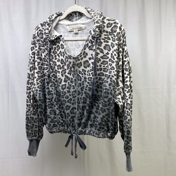 Leopard Print Women's Cropped Hoodie Lightweight Sweatshirt Vintage Havana Small - Picture 6 of 11